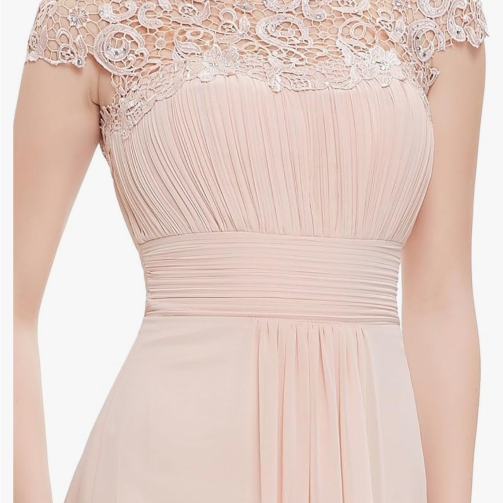 Stunning Light Pink Bridesmaids Dress - Chiffon, Lace, Rhinestones - Sz 12